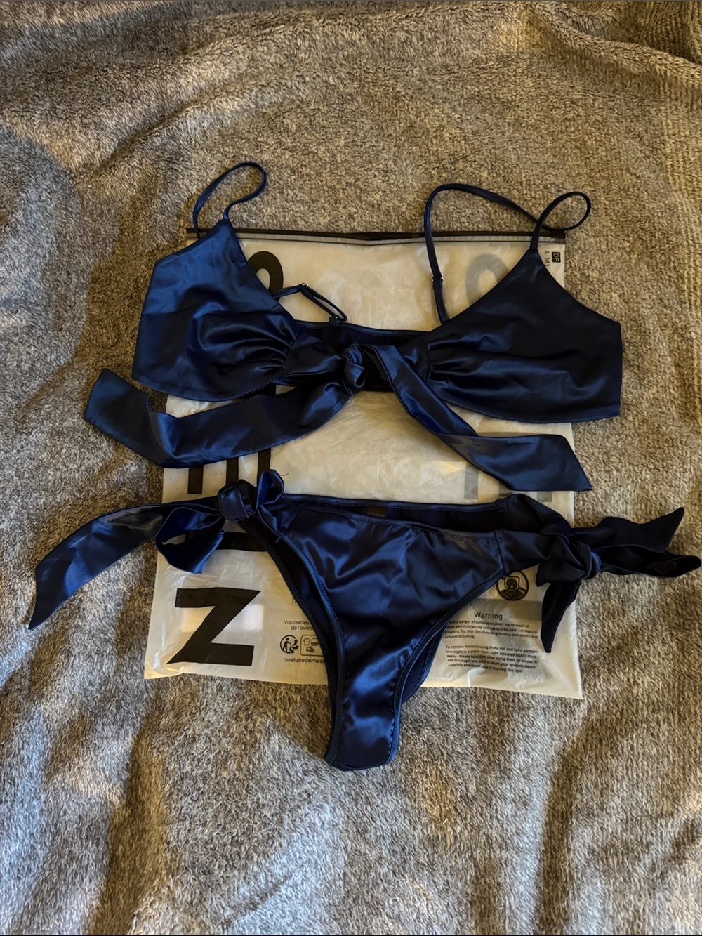 Navy Satin Tie-Front Bikini Set - Women Intimates & Sleepwear